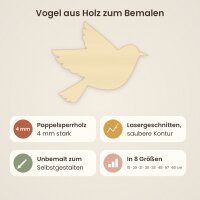 Vogel aus Holz zum Bemalen – 3er-Set, je 10 cm, 4 mm stark
