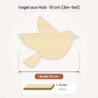 Vogel aus Holz zum Bemalen – 3er-Set, je 10 cm, 4 mm stark