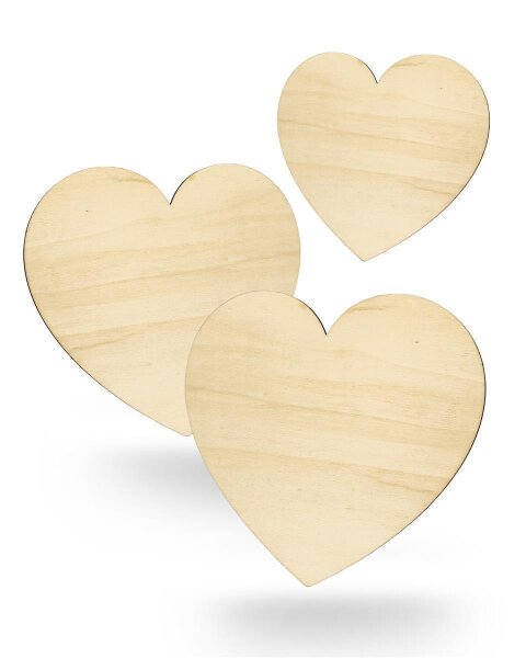 Holzherzen zum Bemalen – 3er-Set, je 337 x 300 mm