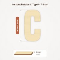 Holzbuchstabe C zum Bemalen – Typ 6, 75 mm hoch