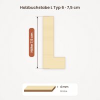 Holzbuchstabe L zum Bemalen – Typ 6, 75 mm hoch