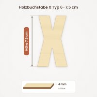 Holzbuchstabe X zum Bemalen – Typ 6, 75 mm hoch