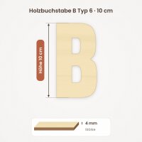 Holzbuchstabe B zum Bemalen – Typ 6, 10 cm hoch