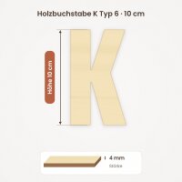 Holzbuchstabe K zum Bemalen – Typ 6, 10 cm hoch