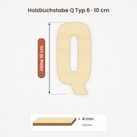 Holzbuchstabe Q zum Bemalen – Typ 6, 10 cm hoch