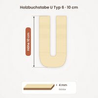 Holzbuchstabe U zum Bemalen – Typ 6, 10 cm hoch