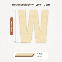 Holzbuchstabe W zum Bemalen – Typ 6, 10 cm hoch