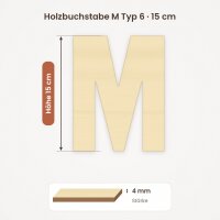 Holzbuchstabe M zum Bemalen – Typ 6, 15 cm hoch