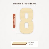 Holzzahl 8 zum Bemalen – Typ 6, 15 cm hoch