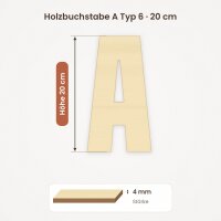 Holzbuchstabe A zum Bemalen – Typ 6, 20 cm hoch