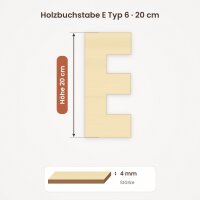 Holzbuchstabe E zum Bemalen – Typ 6, 20 cm hoch