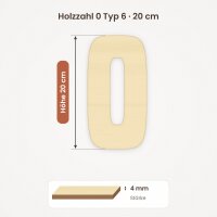 Holzzahl 0 zum Bemalen – Typ 6, 20 cm hoch
