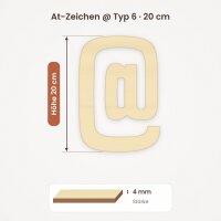 At-Zeichen @ aus Holz zum Bemalen – Typ 6, 20 cm hoch