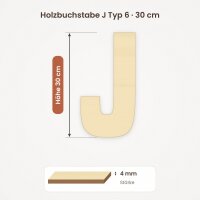 Holzbuchstabe J zum Bemalen – Typ 6, 30 cm hoch