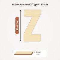 Holzbuchstabe Z zum Bemalen – Typ 6, 30 cm hoch