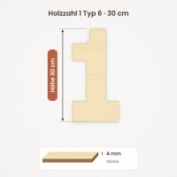 Holzzahl 1 zum Bemalen – Typ 6, 30 cm hoch