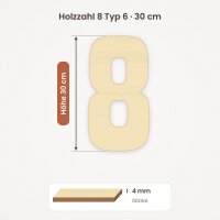 Holzzahl 8 zum Bemalen – Typ 6, 30 cm hoch