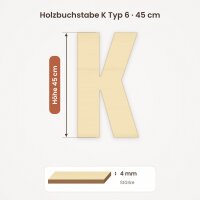 Holzbuchstabe K zum Bemalen – Typ 6, 45 cm hoch