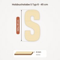 Holzbuchstabe S zum Bemalen – Typ 6, 45 cm hoch