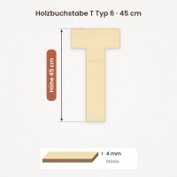 Holzbuchstabe T zum Bemalen – Typ 6, 45 cm hoch
