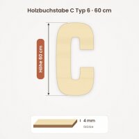 Holzbuchstabe C zum Bemalen – Typ 6, 60 cm hoch