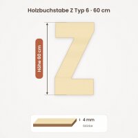 Holzbuchstabe Z zum Bemalen – Typ 6, 60 cm hoch