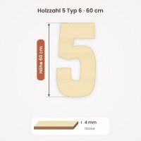 Holzzahl 5 zum Bemalen – Typ 6, 60 cm hoch