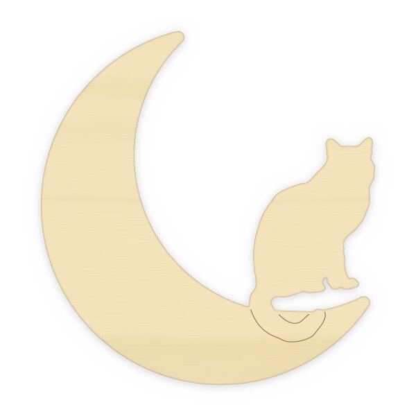 Halloween Katze auf Mond aus Holz zum Bemalen, Pappelsperrholz 4 mm