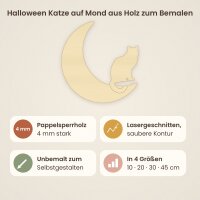 Halloween Katze auf Mond aus Holz zum Bemalen, Pappelsperrholz 4 mm