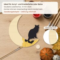 Halloween Katze auf Mond aus Holz zum Bemalen, Pappelsperrholz 4 mm