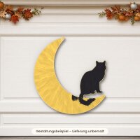 Halloween Katze auf Mond aus Holz zum Bemalen, Pappelsperrholz 4 mm