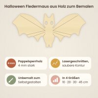Halloween Fledermaus aus Holz zum Bemalen, Pappelsperrholz 4 mm