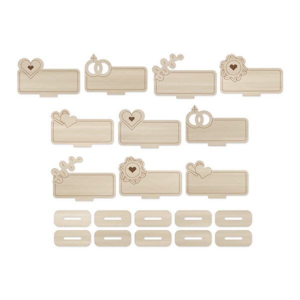Platzkarten aus Holz mit Steckfuß – Hochzeit, 10er-Set, Pappelsperrholz 4 mm