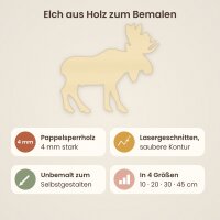 Elch aus Holz zum Bemalen – Winter-Waldtiere, Pappelsperrholz 4 mm