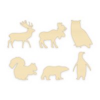 Winter-Waldtiere Mix-Set aus Holz zum Bemalen – 6 Tiere, Pappelsperrholz 4 mm
