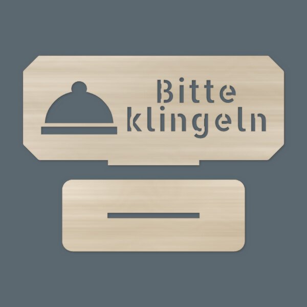 Aufsteller „Bitte klingeln“ aus Holz – Schild + Steckfuß, Pappelsperrholz 4 mm