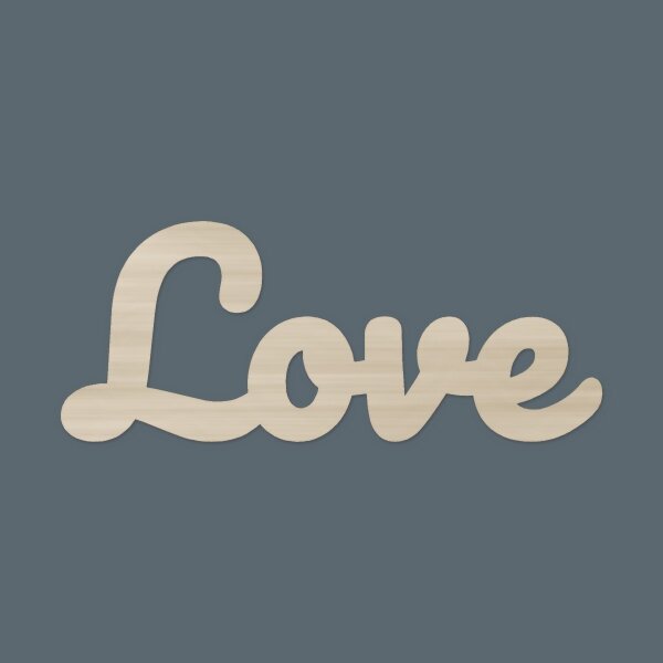 Schriftzug Love aus Holz zum Bemalen – einteilige Schreibschrift, 20 bis 40 cm, Pappelsperrholz 4 mm