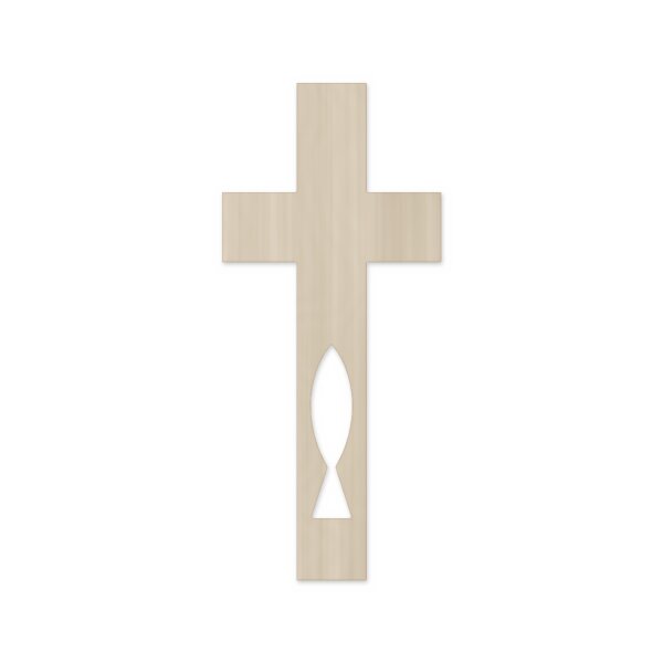 Holzkreuz mit Fisch-Symbol (Ichthys) zum Bemalen – 20, 30 und 40 cm, Pappelsperrholz 4 mm