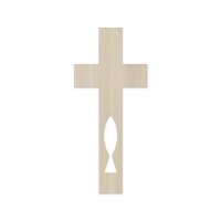 Holzkreuz mit Fisch-Symbol (Ichthys) zum Bemalen – 20, 30 und 40 cm, Pappelsperrholz 4 mm