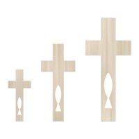 Holzkreuz mit Fisch-Symbol (Ichthys) zum Bemalen – 20, 30 und 40 cm, Pappelsperrholz 4 mm