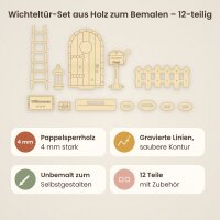 Wichteltür aus Holz zum Bemalen – Set 12-teilig, Pappelsperrholz 4 mm