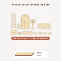 Wichteltür aus Holz zum Bemalen – Set 12-teilig, Pappelsperrholz 4 mm
