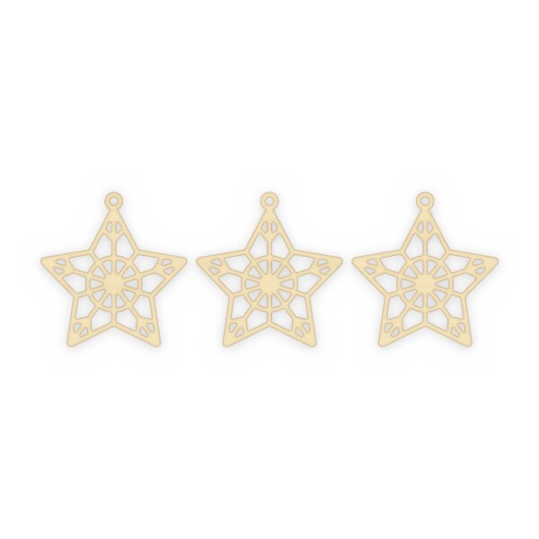 Filigraner Ornament-Stern aus Holz zum Bemalen – 3er-Set 10 cm oder einzeln 20 / 30 / 45 cm, Pappelsperrholz 4 mm