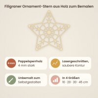 Filigraner Ornament-Stern aus Holz zum Bemalen – 3er-Set 10 cm oder einzeln 20 / 30 / 45 cm, Pappelsperrholz 4 mm