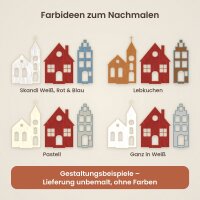 Weihnachtsdorf aus Holz zum Aufstellen – 3er-Set Kirche, Giebelhaus und Stadthaus mit Standfüßen – 15, 25 oder 35 cm, Pappelsperrholz 4 mm