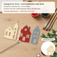 Weihnachtsdorf aus Holz zum Aufstellen – 3er-Set Kirche, Giebelhaus und Stadthaus mit Standfüßen – 15, 25 oder 35 cm, Pappelsperrholz 4 mm