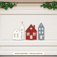 Weihnachtsdorf aus Holz zum Aufstellen – 3er-Set Kirche, Giebelhaus und Stadthaus mit Standfüßen – 15, 25 oder 35 cm, Pappelsperrholz 4 mm