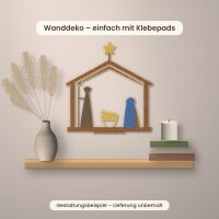 Krippe mit Stall und Stern aus Holz zum Aufstellen, mit Standfuß – 25 oder 35 cm, Pappelsperrholz 4 mm