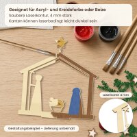 Krippe mit Stall und Stern aus Holz zum Aufstellen, mit Standfuß – 25 oder 35 cm, Pappelsperrholz 4 mm