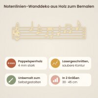 Notenlinien-Wanddeko aus Holz zum Bemalen – 30 oder 45 cm, Pappelsperrholz 4 mm